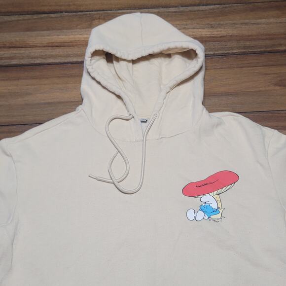 Smurfs LS Beige Unisex Hoodie Snooze Smurf - Size Medium - Picture 2 of 9